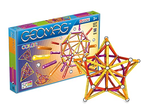 GEOMAG - CLASSIC COLOR 127 Stück - Magnetisches Konstruktionsspiel für Kinder ab 3-4 Jahren - Hergestellt in der Schweiz - Magnetische Bausteine mit 60 Stäben, 61 Kugeln, 6 Basen - STEM von Geomag