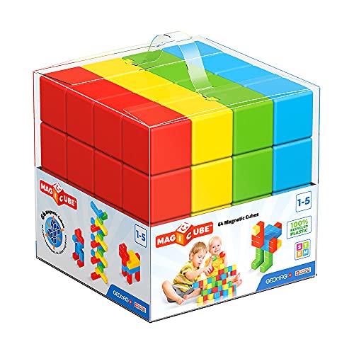 GEOMAG - MAGICUBE PRE-SCHOOL JUNIOR 64 Stück - Magnetische Bausteine zum Zusammenbauen - Für Kinder ab 1 Jahr - 4 Farben - Hergestellt in der Schweiz - Magnetisches Konstruktionsspielzeug von Geomag