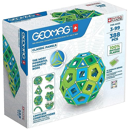 Geomag - Classic Masterbox Magnetische Bausteine für Kinder, Magnetisches Spielzeug, Grüne Kollektion 100% Recyceltes Plastik, 3-99 Jahre, 388 Teile von Geomag