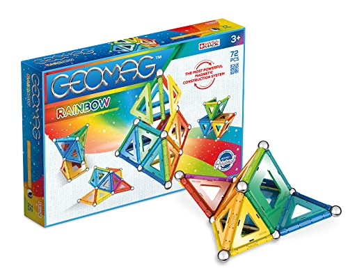 Geomag - Rainbow - 72 Teile - Magnetisches Konstruktionsspielzeug für Kinder ab 3 Jahren - Hergestellt in der Schweiz - Konstruktionsblöcke mit 24 Stäben, 24 Kugeln, 24 Platten - 3D-Magnetspielzeug von Geomag