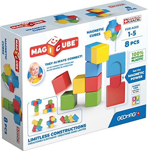 Geomag, Magicube Full Color Recycled Try Me, Magnetische Spiele für Kinder von 1 bis 5 Jahren, Magnetische Konstruktionen für Kinder, 8-teilige Packung, 100% Recycling-Kunststoff von Geomag