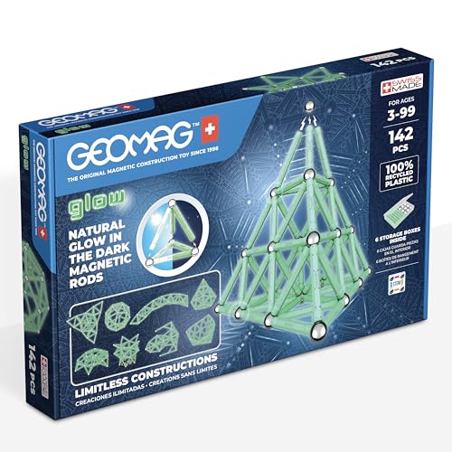 Geomag, Glow Recycled, Magnetische Konstruktionen mit Glüheffekt, Glow-in-The-Dark Magnetstäbe, 142 Stück Packung, 100% recycelter Kunststoff von Geomag