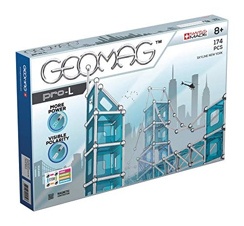 GEOMAG - PRO-L Skyline New York 174 Teile - Magnetische Baustein für Kinder ab 8 Jahren - Hergestellt in der Schweiz - Bausteine mit 60 Stäben, 48 Kugeln, 66 Paneelen - Starke Magneten - STEM von Geomag