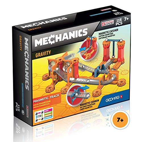 GEOMAG - Mechanics Gravity Magnetic Track -115 Teile- Magnetisches Konstruktionsset für Kinder ab 7 Jahren - Baue Deine Mechanische und Magnetische Kanonenstartstruktur - Hergestellt in der Schweiz von Geomag