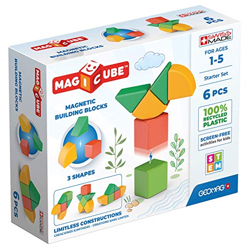 GEOMAG - Magicube 1+ Formen - Magnetische Blöcke für Kinder - 4 Farben und Formen - 6 Würfel - 1-5 Jahre - 100% Recyceltes Plastik von Geomag