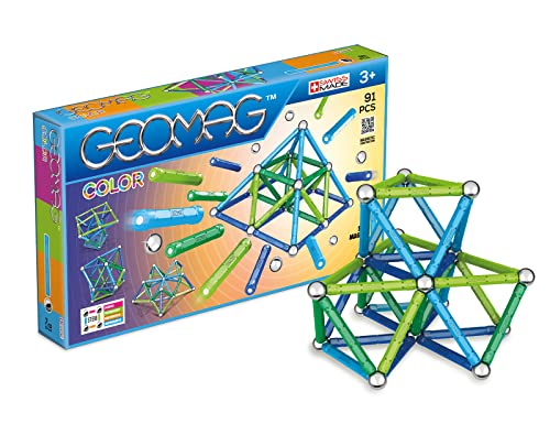 GEOMAG - CLASSIC COLOR 91 STück - Magnetische Bausteine für Kinder ab 3-4 Jahren - Schweizer Fertigung - Bunte Bauklötze mit 44 Stäben, 42 Kugeln, 5 Basen - Magnetisches Lernspielzeug STEM von Geomag