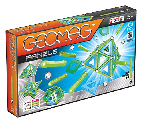 GEOMAG - CLASSIC PANELS - 83 Stück - Magnetische Bausteine für Kinder ab 5 Jahren - Schweizer Herstellung - Bausteine mit 28 Stäben, 24 Kugeln, 30 Platten, 1 Basis - Magnetische STEM-Spiele von Geomag