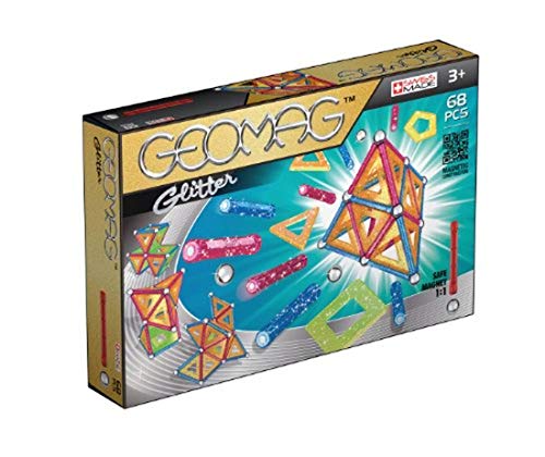 GEOMAG - CLASSIC GLITTER 68 Stück -Magnetische Bausteine für Kinder ab 3-4 Jahren - Herstellung in der Schweiz - 24 glitzernde farbige Stäbe,20 Kugeln,12 Konstruktionsfliesen-Magnetspielzeug - STEM von Geomag