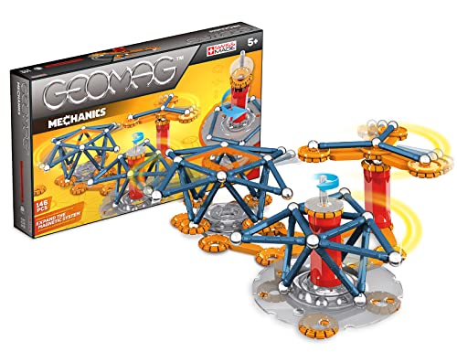 Geomag - Mechanics 146 Teile - Magnetisches Konstruktionsspielzeug für Kinder ab 5 Jahren -Magnetkreislauf - Magnetische Bausteine - 3D Konstruktion - STEM - Hergestellt in der Schweiz von Geomag