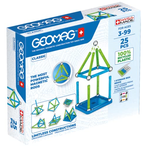 Geomag Classic - 25 Teile - Magnetisches Konstruktionsspielzeug für Kinder - Green Line - Lernspiel aus 100% Recyclingkunststoff von Geomag