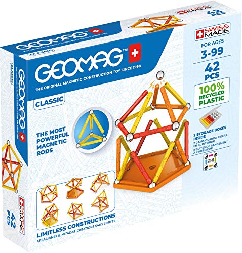 Geomag Classic - 42 Teile - Magnetisches Konstruktionsspielzeug für Kinder - Green Line - Lernspiel aus 100% Recyclingkunststoff von Geomag