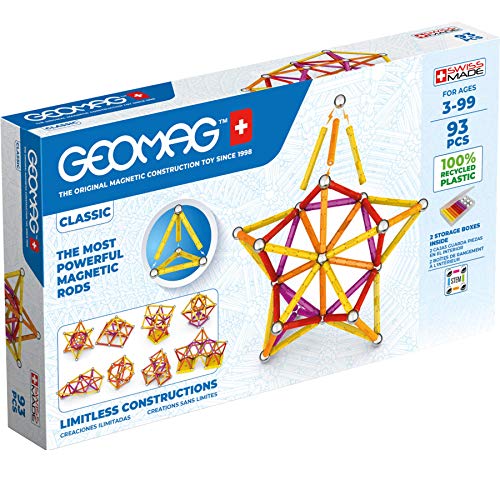 Geomag Classic - 93 Teile - Magnetisches Konstruktionsspielzeug für Kinder - Green Line - Lernspiel aus 100% Recyclingkunststoff von Geomag