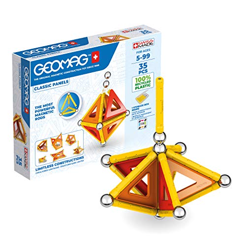 Geomag - Classic Panels 35 Teile - Magnetisches Konstruktionsspielzeug für Kinder - Green Line - Lernspiel aus 100% Recyclingkunststoff von Geomag