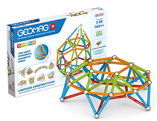 Geomag Classic Supercolor Paneele aus Recyceltem Kunststoff 142, Magnetische Konstruktionen, Stäbe und Farbige Paneele, 142-teilige Packung, 100% Recycelter Kunststoff von Geomag