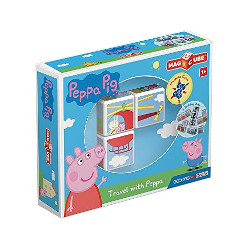 Geomag Magicube 049 - Peppa Pig Travel with Peppa - 3 Magnetwürfel für Konstruktionen von Geomag