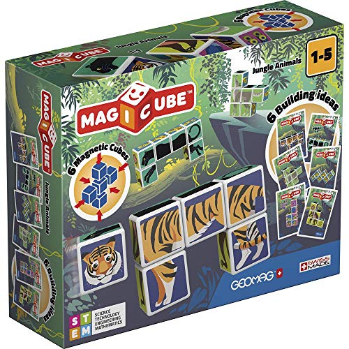 Geomag Magicube 145, Jungle Animals, Konstruktionsspielzeug - 6 Magnetwürfel von Geomag