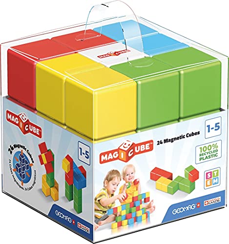 Geomag Magicube - 24 Würfel - Magnetisches Konstruktionsspielzeug für Kinder - Green Line - Lernspiel aus 100% Recyclingkunststoff von Geomag