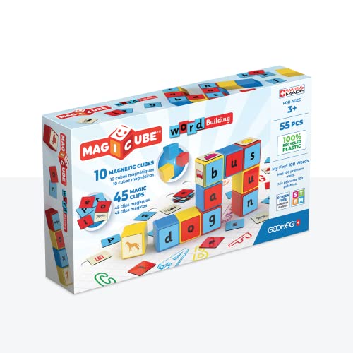 Geomag, Magicube Word Building Clips, Magnetische Spiele für Kinder ab 3 Jahren, Set zum Englisch Lernen, 79-teilige Packung von Geomag