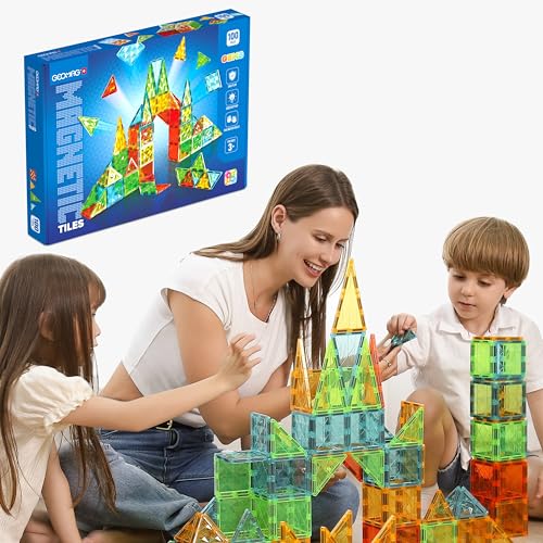 Geomag Magnetic Tiles Gems 100 – Magnetische Konstruktionen 100 Stück 3D-Bretter – Pädagogisch Blöcke Magnete Set Spielzeug für Kinder Kreativität Montessori für 3+ Jahre von Geomag