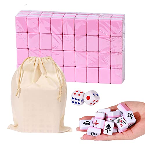 Geonoy Chinesisches Mahjong-Set, traditionelles chinesisches Reise-Miniatur-Tischspiel mit großer Tasche, 144 Mahjong-Fliesen, Brettspiel für Familienunterhaltung, tragbares Mahjong-Set aus von Geonoy