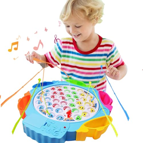 Georgie Porgy Angelspiel Spielzeug für Kinder Brettspiele Montessori Spielzeug mit 42 Fische 8 Angelruten Familienspiele mit Musik Geburtstagsgeschenk für Junge Mädchen (Blau) von Georgie Porgy