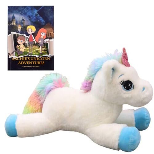 Georgie Porgy Kinder Plüsch Einhorn Kuscheltier Plüschtier Teddy Stofftier für Mädchen Geschenke mit Geschichtenbuch (15'' Weiß Einhorn + Buch) von Georgie Porgy