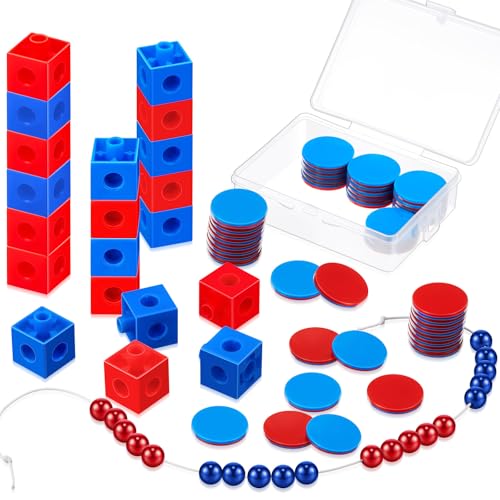 Geosar Mathematik Set Grundschule Rechenkette 1. Klasse Rot/Blau 20 Zählkette mit Zweifarbigen Kugeln 30 Zählchips 20 Mathe Würfel Schüler Rechen Set von Geosar