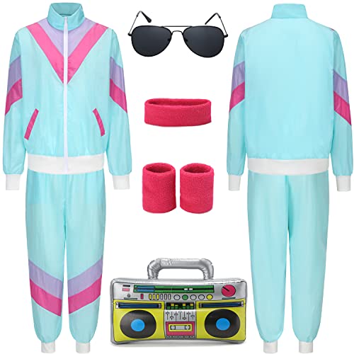 80er Jahre Kostüm 90er Jahre Kostüm Pop Art für Retro Stil Bad Geschmack Party 80er 90er Jahre Outfit Kleidung Accessoires für Damen Herren Blau G041XXXL von Geplaimir