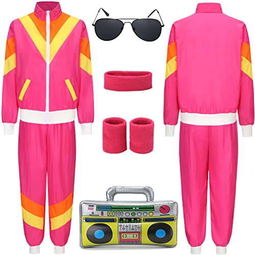 80er Jahre Kostüm 90er Jahre Kostüm Pop Art für Retro Stil Bad Geschmack Party 80er 90er Jahre Outfit Kleidung Accessoires für Damen Herren Rosa G046XXXL von Geplaimir