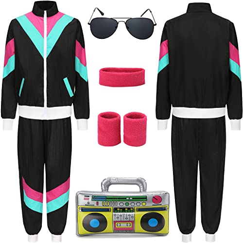 80er Jahre Kostüm Trainingsanzug Pop Art für Retro Stil Bad Geschmack Party Assi Anzug Proll Anzug Assi Jahre 80er 90er Jahre Outfit Kleidung Accessoires für Damen Herren Jogginganzug Rosa G045XXXL von Geplaimir