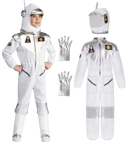 Astronaut Kostüm Kinder Space Kostüm Weltraumfahrer Raumfahrer Weltall Anzug Spaceman Overall Outfit mit Astronaut Helm Astronaut Handschuhe für Jungen Mädchen Karneval MottoParty Jumpsuit 031-120 von Geplaimir