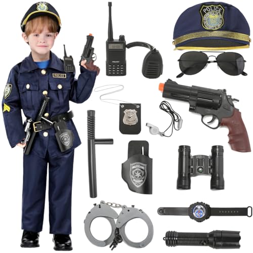 Geplaimir Polizei Kostüm Kinder Polizei Spielzeug set für Kinder mit Polizei Hut Polizei Kostüm für Jungen Mädchen Halloween Karneval Geburtstag Polizeikostüm G062L von Geplaimir