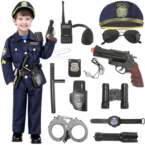 Geplaimir Polizei Kostüm Kinder Polizei Spielzeug set für Kinder mit Polizei Hut Polizei Kostüm für Jungen Mädchen Halloween Karneval Geburtstag Polizeikostüm G062XS von Geplaimir