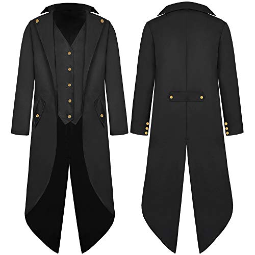 Herren Gothic Steampunk Frack Mittelalter Viktorianischen Vintage Jacke mit Waistcoat Gehrock Uniform Karneval Fasching Halloween Cosplay Kostüm G007BXL von Geplaimir