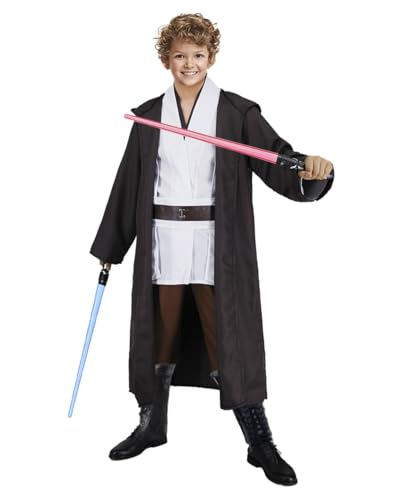 Jedi Kostüm für Kinder mit Blau Rot Lightsaber, Obi Wan Kenobi Tunika Kapuzenmantel Outfit Umhang mit Kapuze Mittelalterlich Hoodies Jedi Robe Cosplay Set für Jungen Halloween Karneval G061-XXL von Geplaimir