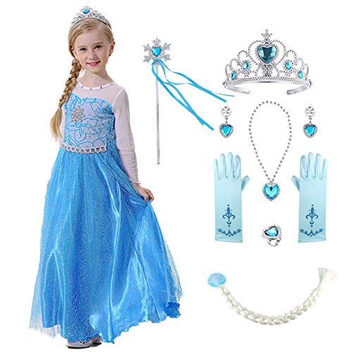 Kleine Mädchen Prinzessin Kostüm Geburtstag Dress Up Halloween Schneekönigin Cosplay mit Zubehör G017S von Geplaimir