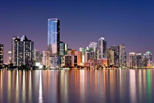 1000 Teile Puzzle für Erwachsene MIAMI SKYLINE AT NIGHT Poster Holzpuzzle Florida Skycrapers Wasser A433 Herausfordernde Puzzles für Freunde Familie Wanddekoration von Geroclonup