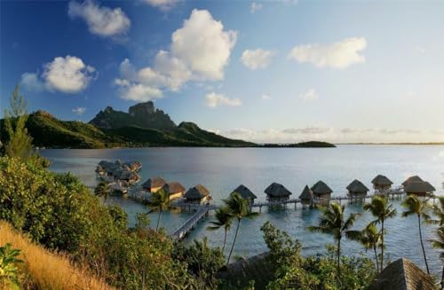 1000-teiliges Puzzle für Erwachsene, BORA BORA SKYLINE Poster, Holzpuzzle, Insel Pazifik, Ozean, Riff, cool, A450, anspruchsvolle Puzzles für Freunde, Familie, Wanddekoration von Geroclonup