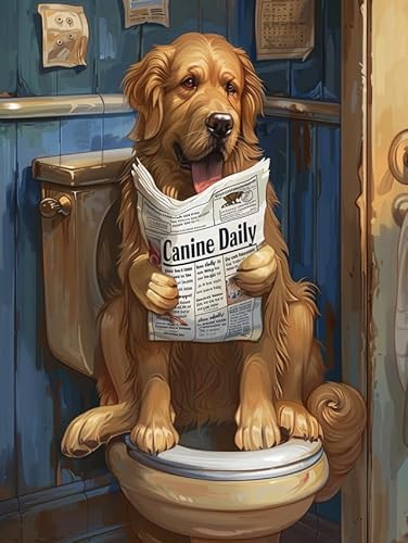 Lustige Hundepuzzle Puzzles für Erwachsene 1000 Teile Golden Retriever Welpe sitzend auf Toilette Jigsaw Hund Lesen Zeitung Tier Holzpuzzle Tier Haustier Liebhaber Herausfordernde Puzzles von Geroclonup