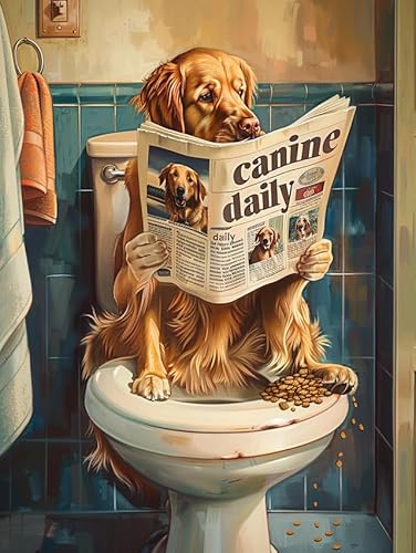 Lustige Hundepuzzle Puzzles für Erwachsene 1000 Teile Golden Retriever Welpe sitzend auf Toilette Jigsaw Hund Lesen Zeitung Tier Holzpuzzle Tier Haustier Liebhaber Herausfordernde Puzzles von Geroclonup