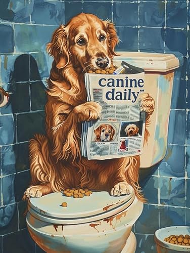 Lustige Hundepuzzle Puzzles für Erwachsene 1000 Teile Golden Retriever Welpe sitzend auf Toilette Jigsaw Hund Lesen Zeitung Tier Holzpuzzle Tier Haustier Liebhaber Herausfordernde Puzzles von Geroclonup