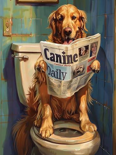 Lustige Hundepuzzle Puzzles für Erwachsene 1000 Teile Golden Retriever Welpe sitzend auf Toilette Jigsaw Hund Lesen Zeitung Tier Holzpuzzle Tier Haustier Liebhaber Herausfordernde Puzzles von Geroclonup