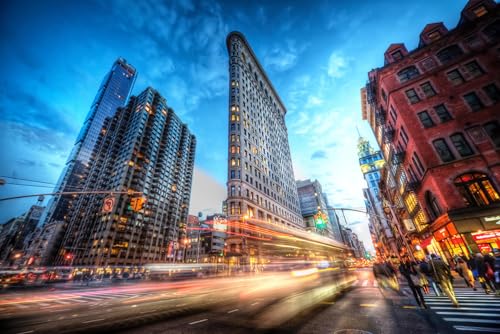 Puzzle für Erwachsene, 1000 Teile, Flatiron Building New York City In Motion at Dusk, Foto, Foto, Familie, lustig, herausfordernd, Urlaubspuzzle, Geschenk von Geroclonup