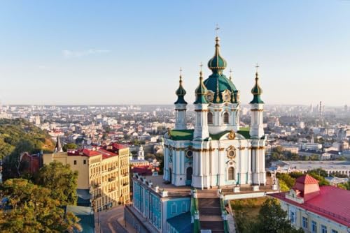 Puzzle für Erwachsene, 1000 Teile, KIEV ST ANDREWS CHURCH SKYLINE Glänzende Holzpuzzles Banner, Ukraine A268, herausfordernde Puzzles für Freunde, Familie, Wanddekoration von Geroclonup