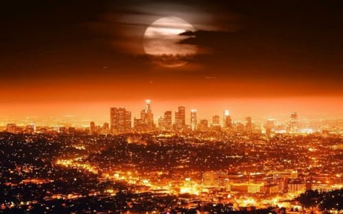 Puzzle für Erwachsene, 1000 Teile, LOS ANGELES BIG MOON SKYLINE Glänzende Holzpuzzles Morgendämmerung Dämmerung Könige A248 Herausfordernde Puzzles für Freunde Familie Wanddekoration von Geroclonup