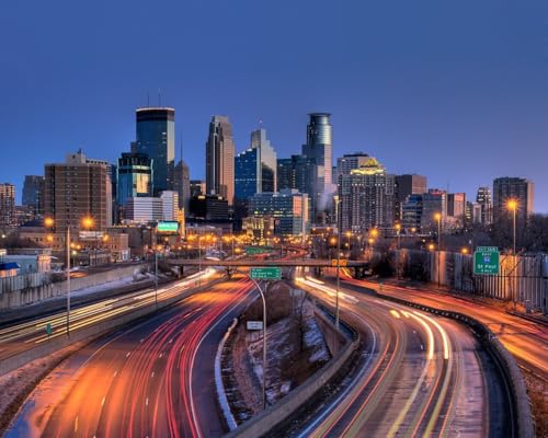 Puzzle für Erwachsene, 1000 Teile, Minneapolis Skyline, glänzendes Poster, Bild, Foto, Minnesota Timberwolves Wild A070, herausfordernde Puzzles für Freunde und Familie von Geroclonup