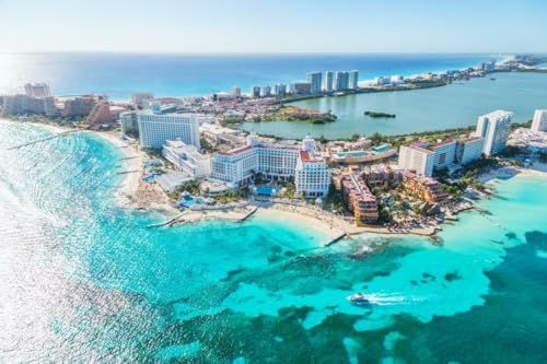 Puzzle für Erwachsene, 1000 Teile, Motiv: Cancun Mexiko Skyline, glänzendes Poster, Bild, Fotodruck Luftbild, Strand, A005, herausfordernde Puzzles für Freunde und Familie von Geroclonup