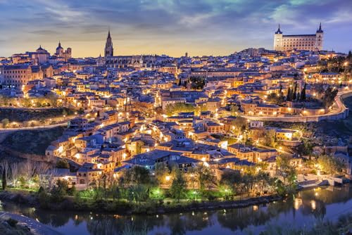 Puzzle für Erwachsene, 1000 Teile, Toledo Spanien Skyline bei Sonnenuntergang mit Alcazar Foto, Familie, lustige herausfordernde Urlaubspuzzles für Erwachsene, Puzzle-Geschenk für Frauen, Männer, von Geroclonup