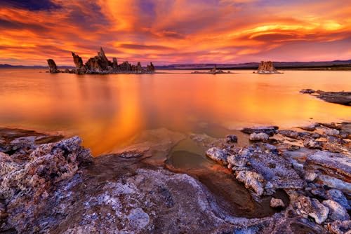 Puzzle für Erwachsene, 1000 Teile, feuriger Sonnenuntergang, reflektiert im Mono-See, Südtufa, Foto, Familie, lustig, herausfordernd, Urlaubspuzzle, Geschenk von Geroclonup