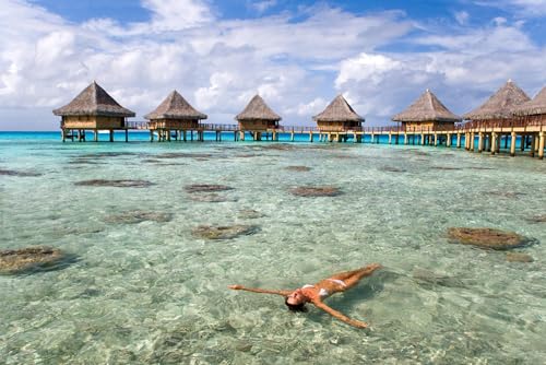 Puzzle für Erwachsene, 1000 Teile, schöne Frau im weißen Bikini, schwimmend im Wasser, Foto, Fotografie, Familie, lustig, herausfordernd, Urlaubspuzzle, Geschenk von Geroclonup